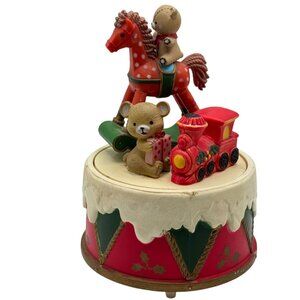 Silvestri Christmas Music Box Teddy Bears & Toys Plays "Its A Small World" Vtg